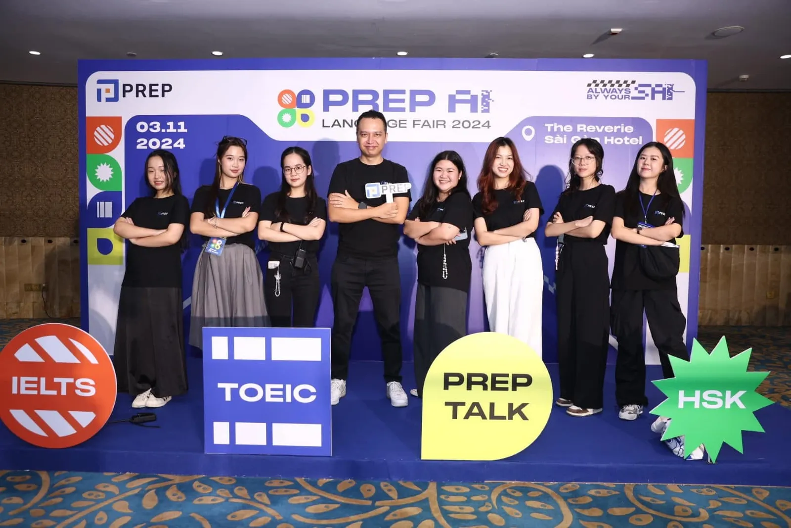 The PREP event team at the PREP AI Language Fair 2024 backdrop, The Reverie Saigon