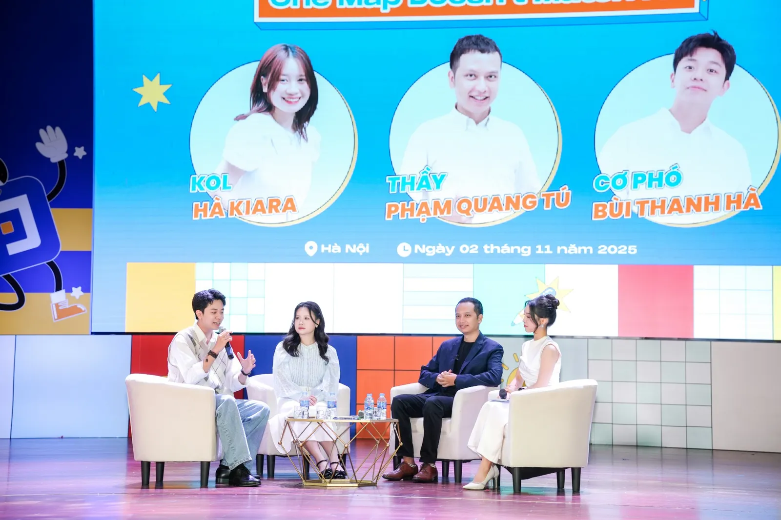 LED screen behind the talkshow with the guest speakers
